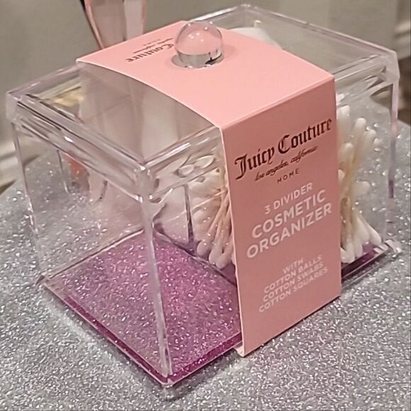 Juicy Couture Acrylic 3Divider Cosmetic Organizer w/Cotton Balls, Swabs, Squares - Picture 6 of 11